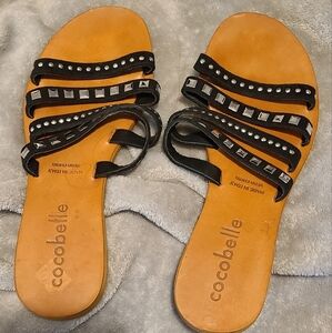 Black Cefalu‎ leather sandel boasting studded design for edgy appeal